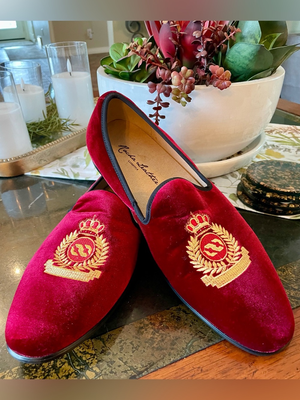 Rocha Leather Mens Velvet Slip On Loafers size 44